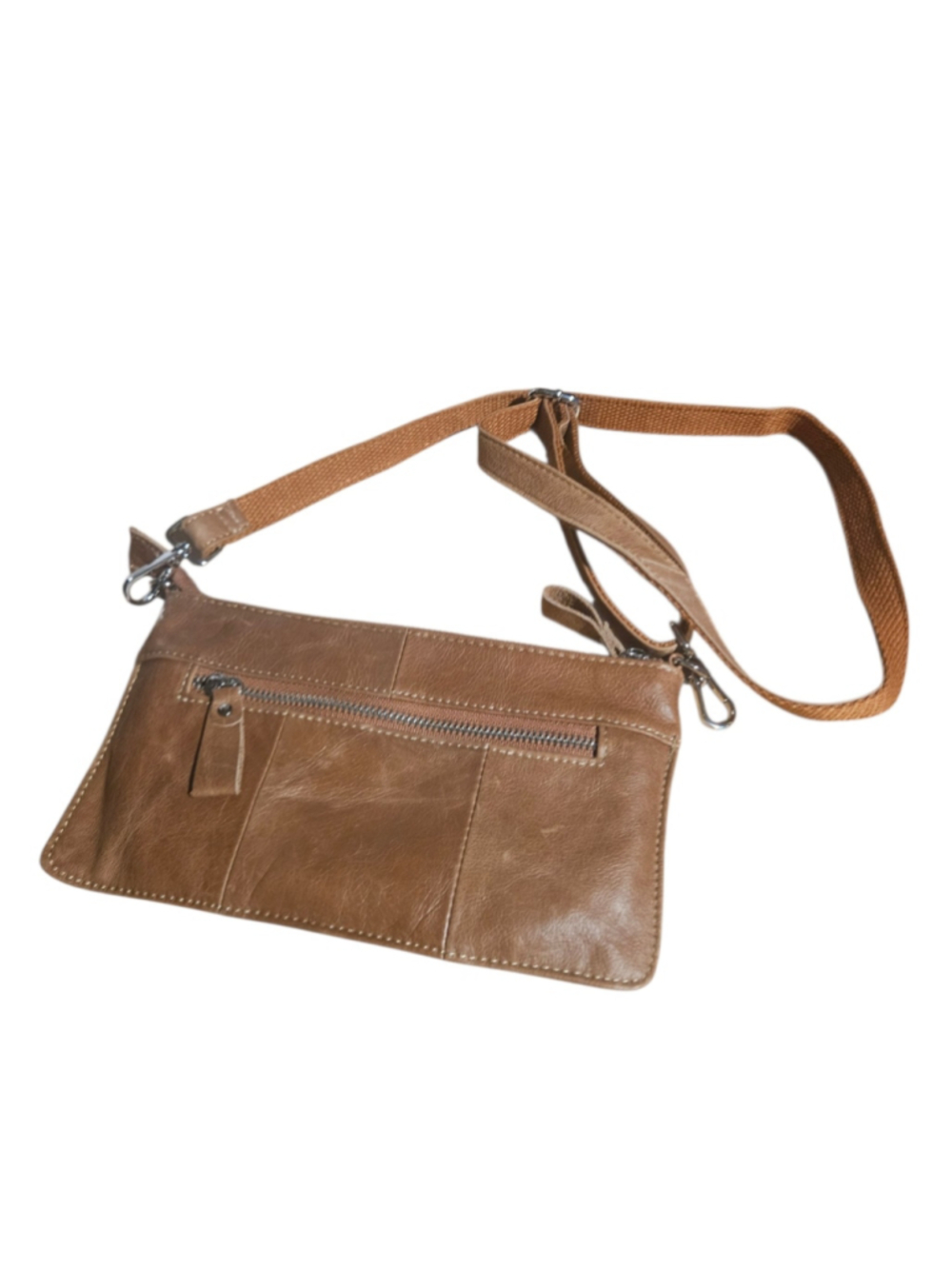 Lecxci Brown Leather Wristlet Clutch One Size